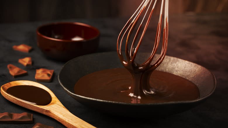 Whisk dipping into ganache