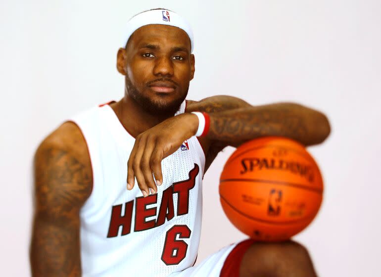 LeBron James #6 of the Miami Heat poses during media day at American Airlines Arena on December 12, 2011 in Miami, Fla.