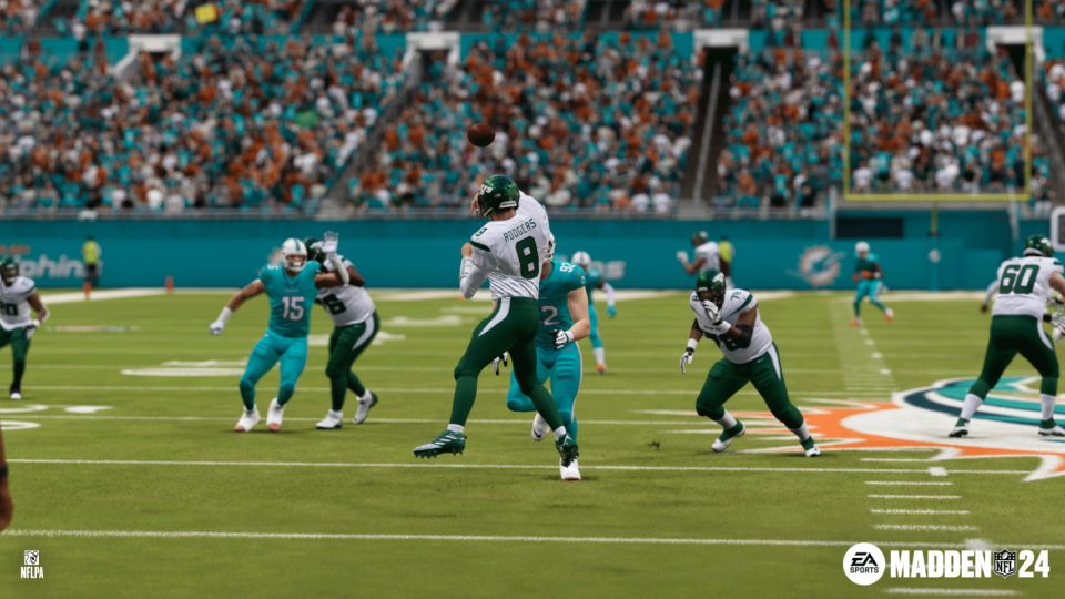 Despite being among the Super Bowl LVIII favorites, the Jets had a rough season in one of the Yahoo Sports Madden NFL 24 simulations. (Photo credit: EA Sports)