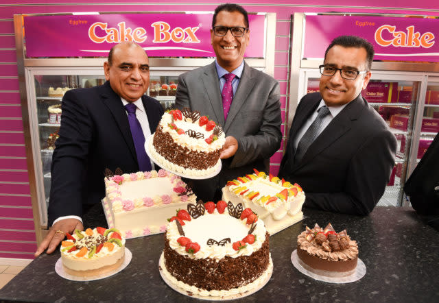 Pardip Dass (right) and Sukh Chamdal (centre) launched the Cake Box franchise in 2009