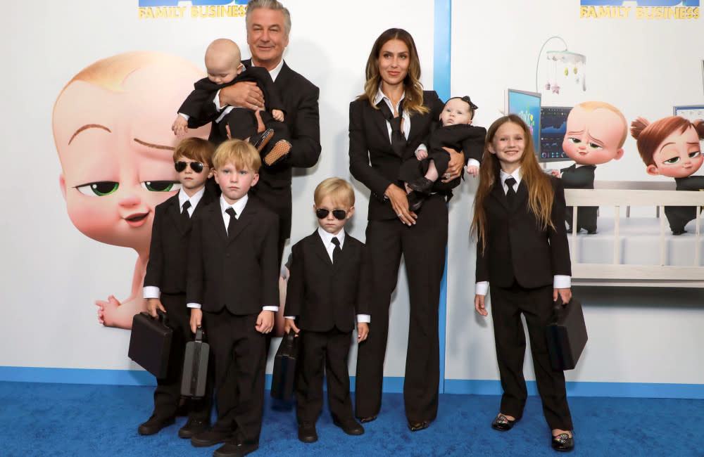 Alec and Hilaria Baldwin with six of their children credit:Bang Showbiz