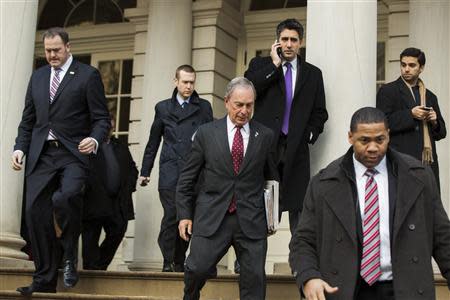 New York City mayor Michael Bloomberg departs City Hall in New York December 19, 2013. REUTERS/Lucas Jackson