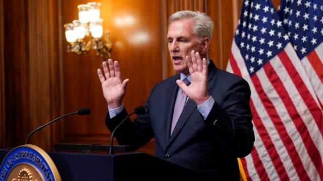 Rep. Kevin McCarthy speaks to reporters