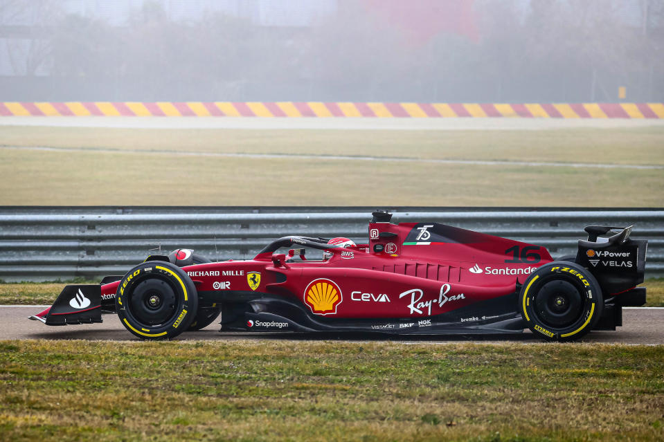 Charles Leclerc testing the new Ferrari F1-75 racing car in Fiorano, Italy. - Credit: AP Images