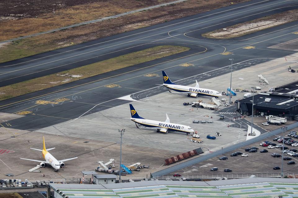 Ryanair plane at Bordeaux Airport in July 2022.