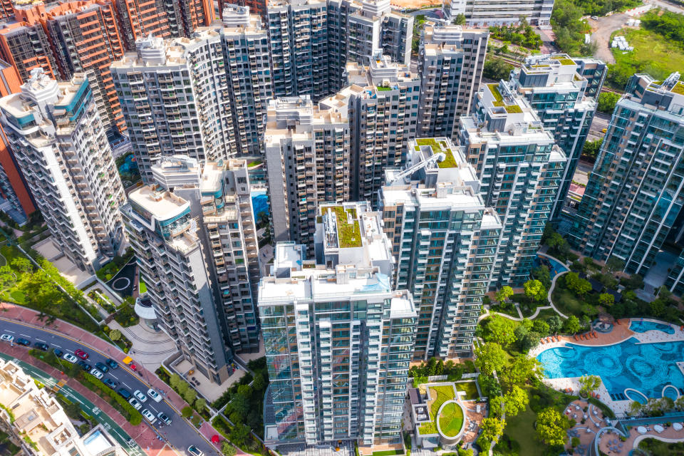 Crowded apartment block in Pak Shek Kok, Hong Kong