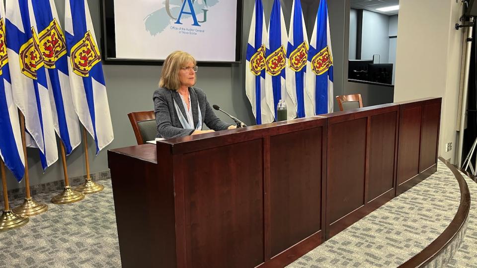 Nova Scotia Auditor General Kim Adair speaks to reporters in Halifax on Tuesday.
