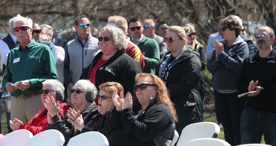 People gather during the Boys & Girls Clubs of Story County groundbreaking ceremony at South 5th Street on Friday, April 5, 2024, in Ames, Iowa.