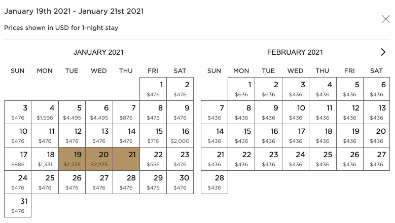 <p>The prices for 19-20 January for the cheapest room available </p>Screengrab/Trump International Hotel website