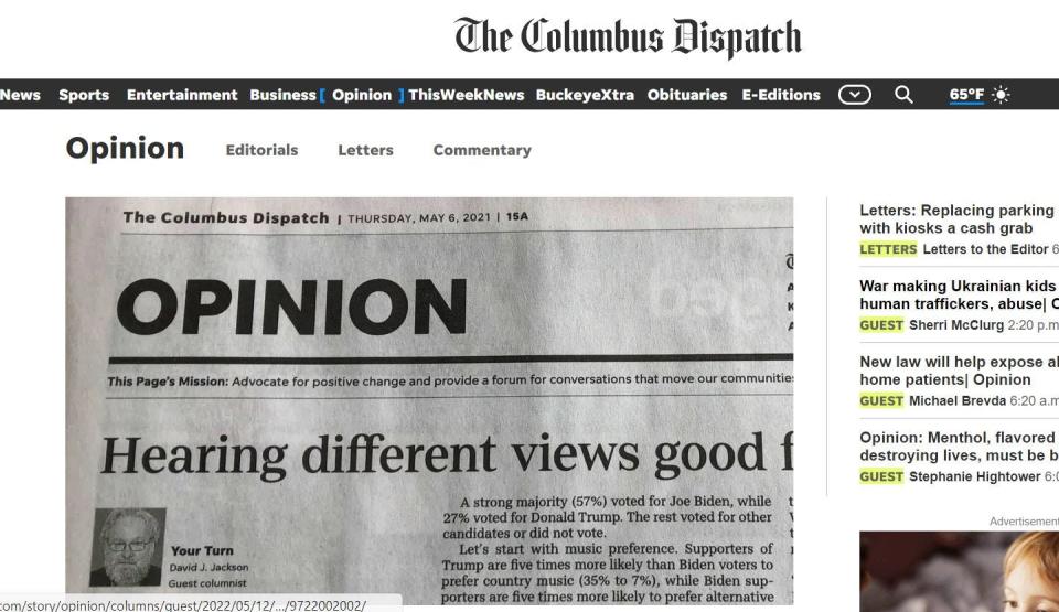 Opinion section of the Columbus Dispatch