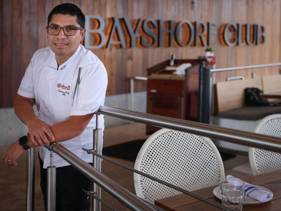 Chef Giovanni Pisfil is photographed at the Bayshore Club where he prepares some of his signature dishes at the Coconut Grove eatery on Wednesday, March 29, 2023 in Miami, Florida.