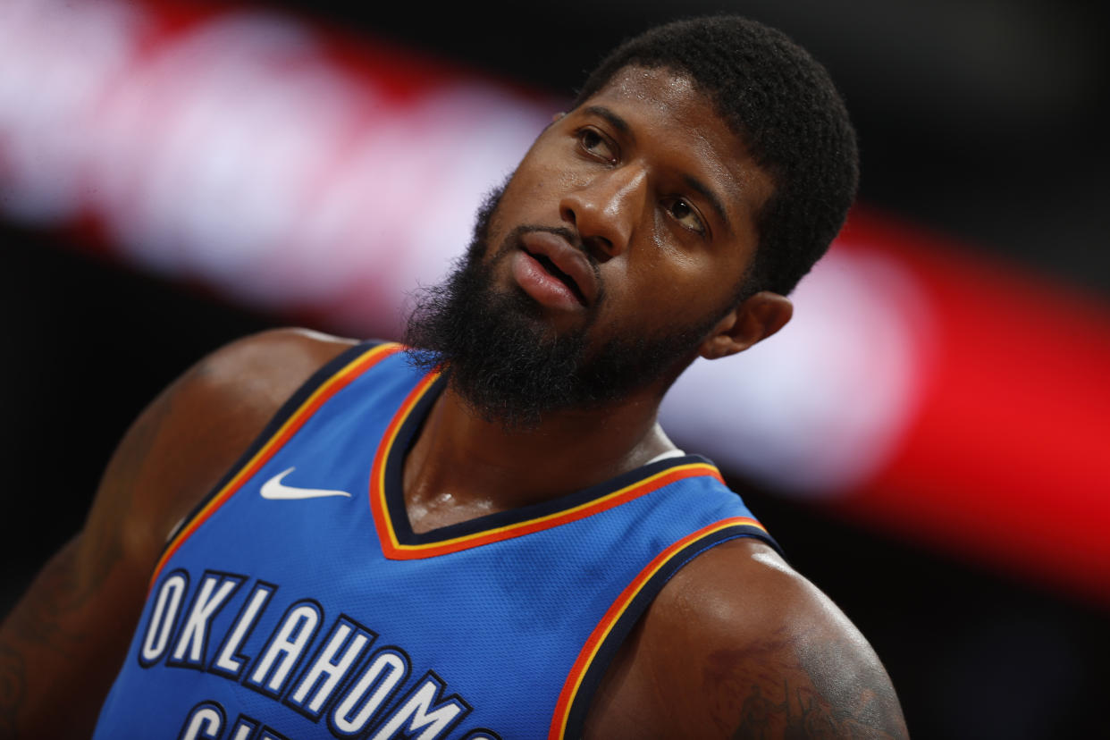 Paul George turned the conversation about his Indiana Pacers departure on its side. (AP)