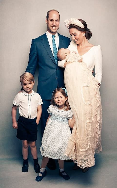 The Cambridges, in their first official portrait as a family of five - Credit: Matt Holyoak