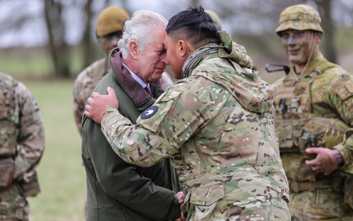 King Charles III Ukraine soldiers visit British Army troops training Wiltshire war first anniversary - Chris Jackson/WPA Pool/Getty Images