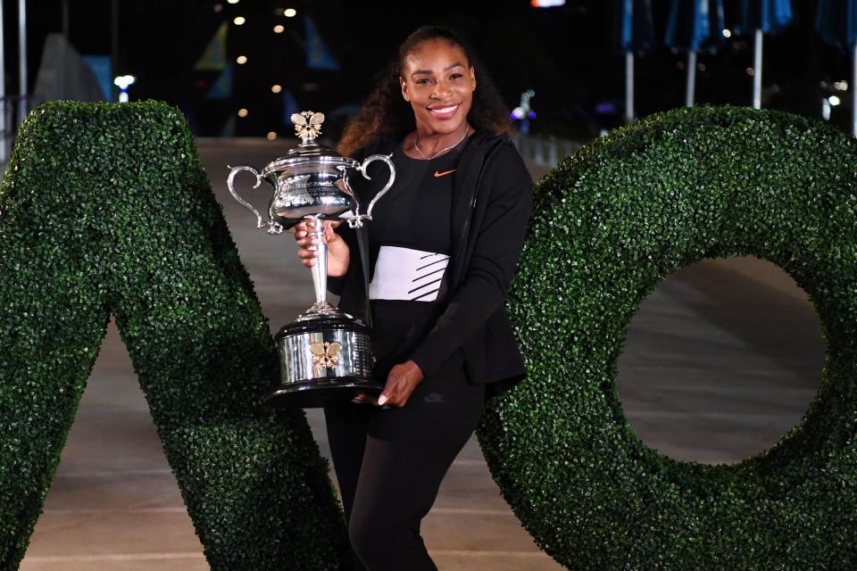 Serena Williams帶著8週身孕參加2017年澳網奪下冠軍。(Photo credit should read SAEED KHAN/AFP via Getty Images)