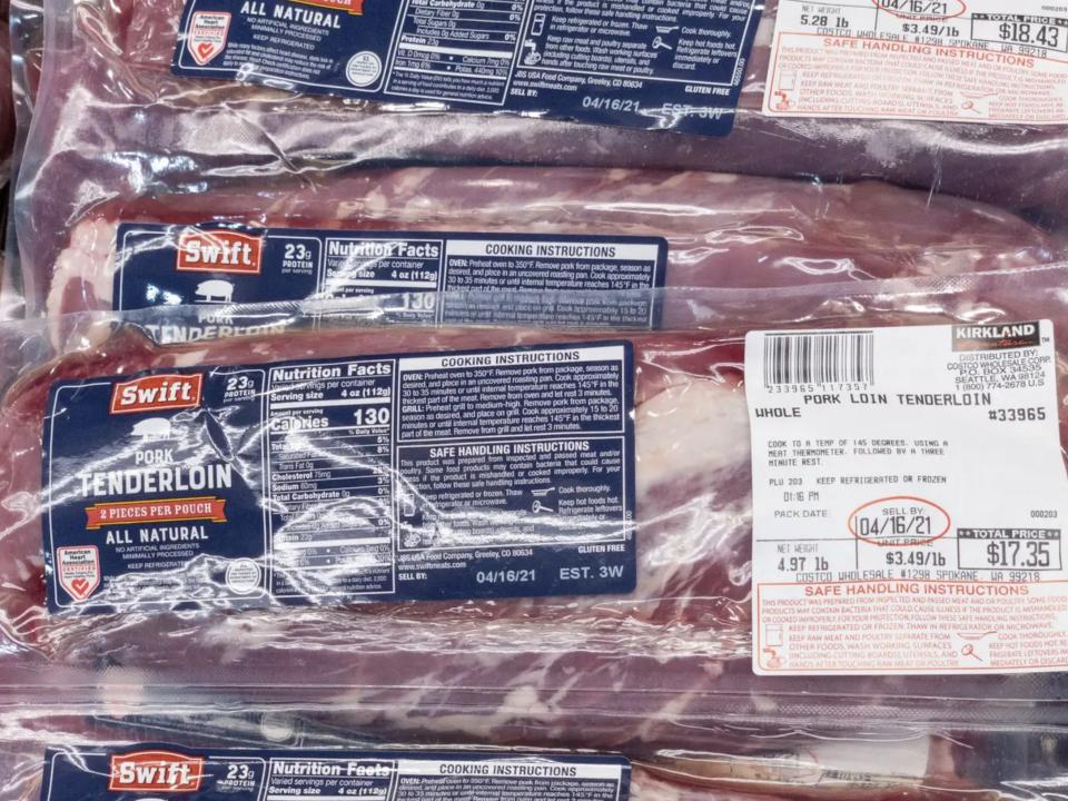 Packages of pork tenderloin at Costco