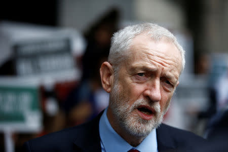 Britain’s opposition Labour Party leader Jeremy Corbyn speaks to the media outside New Zealand House, following Christchurch mosque attack in New Zealand, in London, Britain March 15, 2019. REUTERS/Henry Nicholls