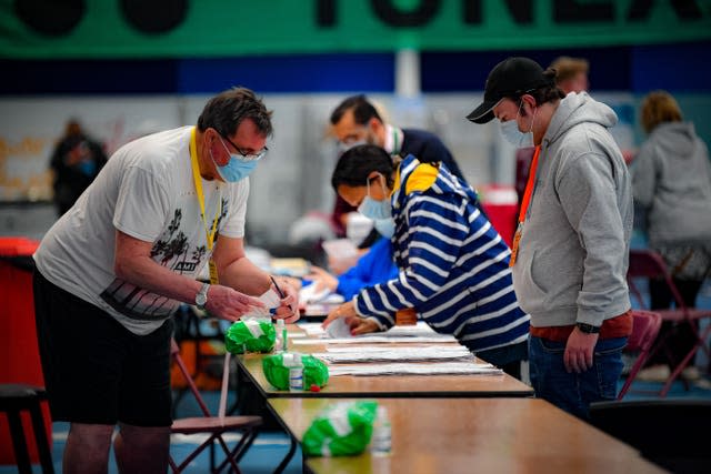 Counting in the Welsh Senedd elections at the Cardiff City House of Sport 