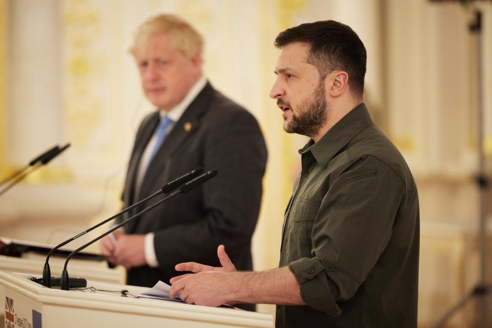 Boris Johnson has warned against forcing Ukrainian president Volodymyr Zelensky into accepting a ‘bad peace deal’ (Ukrainian Presidential Press Office of Ukrainian/PA) (PA Media)