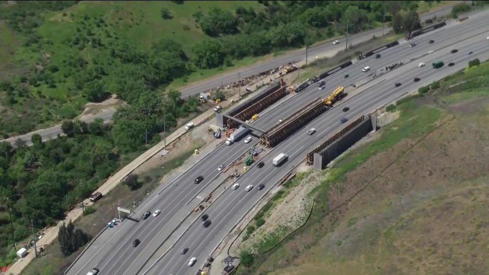 The Wallis Annenberg Wildlife Crossing under construction in Los Angeles.  / Credit: CBS News