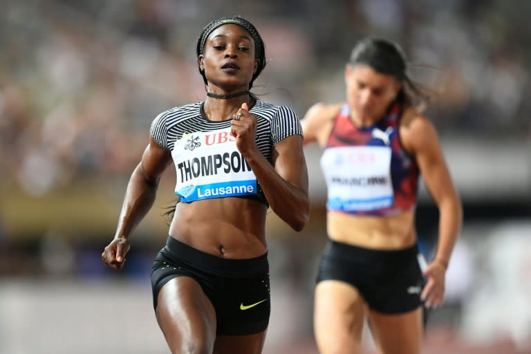 Elaine Thompson of Jamaica competes in the 100m race during the Diamond League Athletics meeting on August 25, 2016 in Lausanne