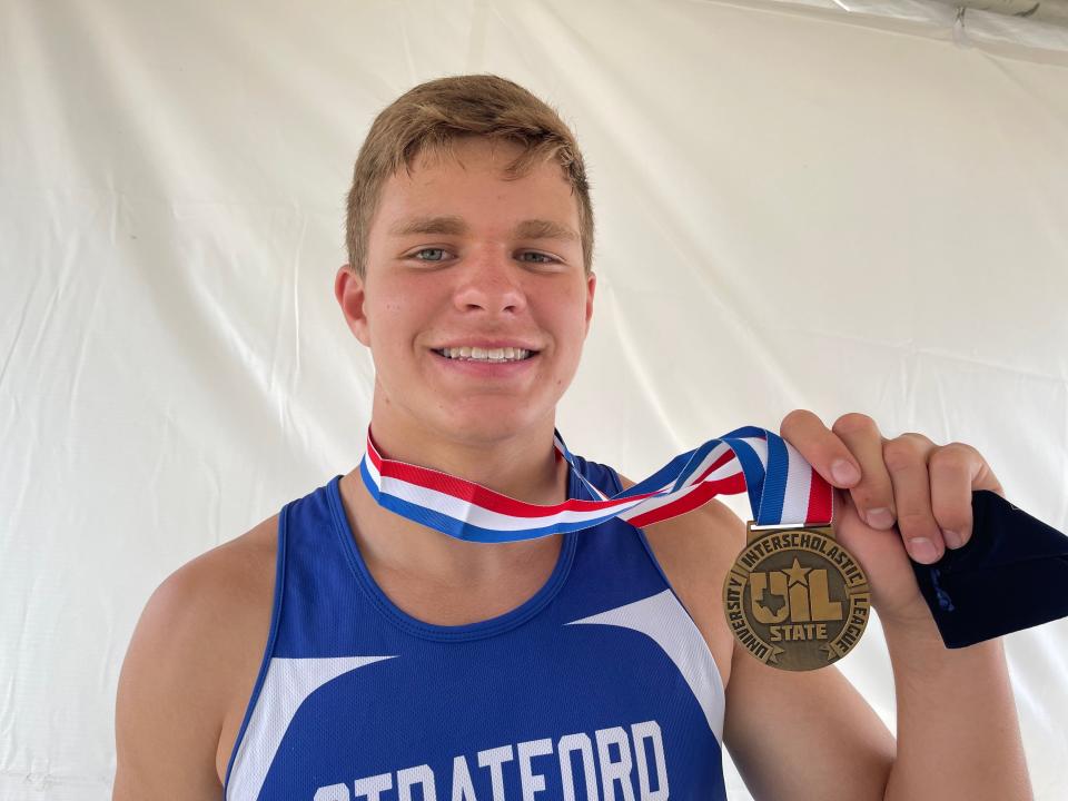 Stratford freshman Bryce Braden poses with his Class 2A boys discus bronze medal.