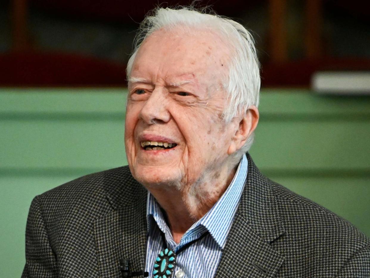 Jimmy Carter teaches Sunday school at Maranatha Baptist Church in Plains, Georgia, on 3 November: AP