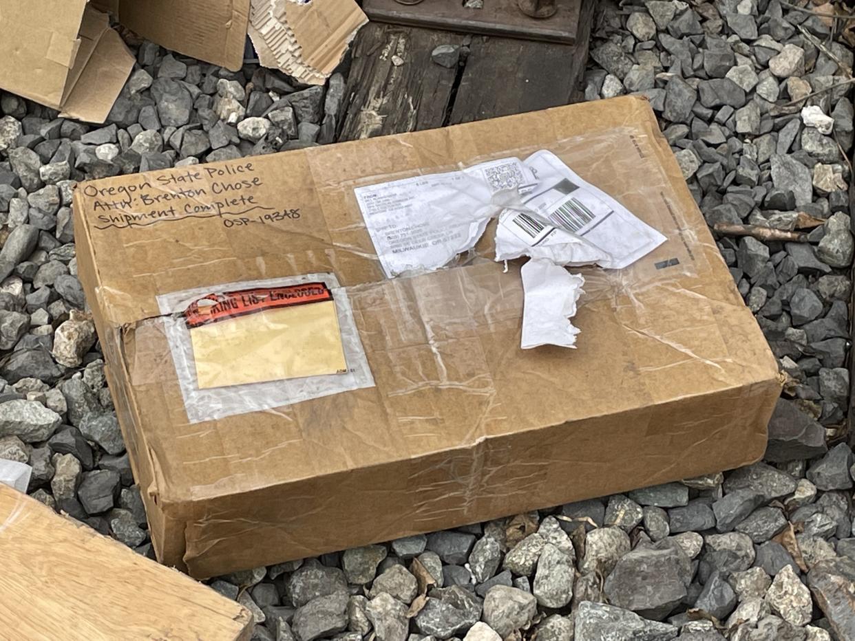 An abandoned package found near a rail track in L.A. County. Thieves have been targeting freight trains in Southern California, and worsening a supply crisis.