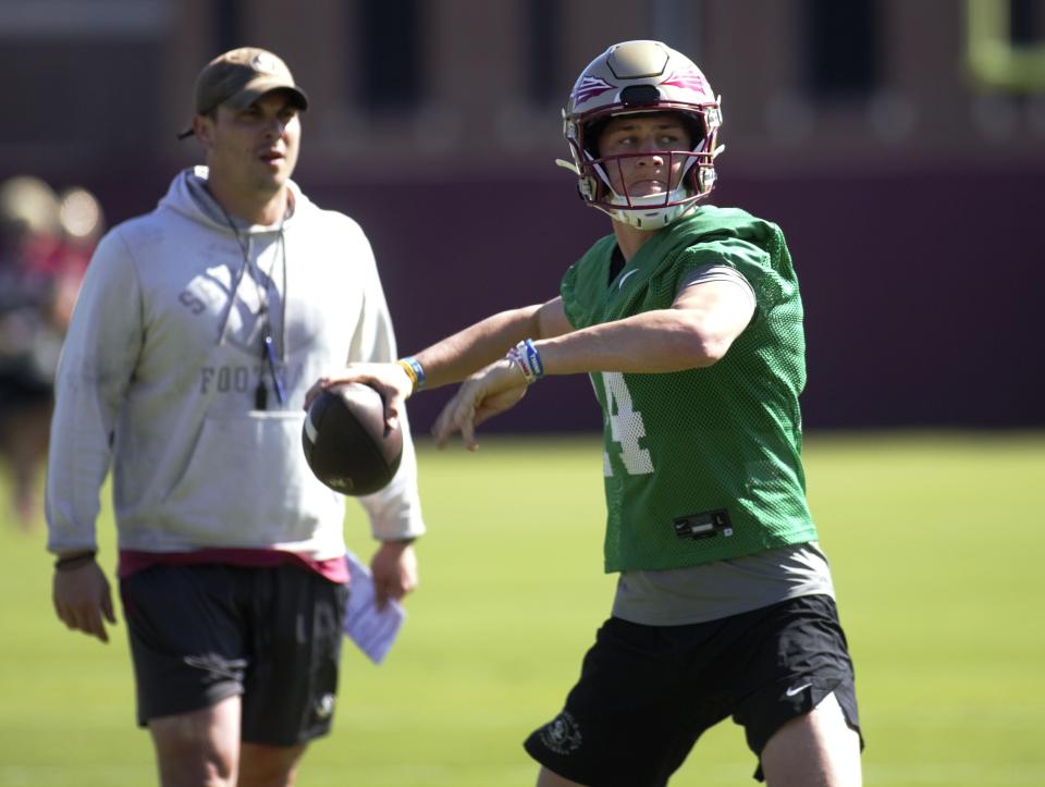 FSU football players participate in the Seminoles first spring practice of the 2024 season on Tuesday, March 19, 2024 at Florida State University