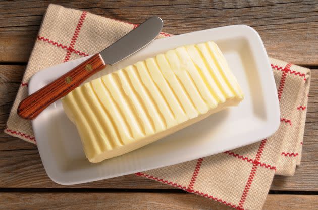 European style butter often comes in larger slabs and has a higher fat content than American style butter. (Photo: Riou via Getty Images)