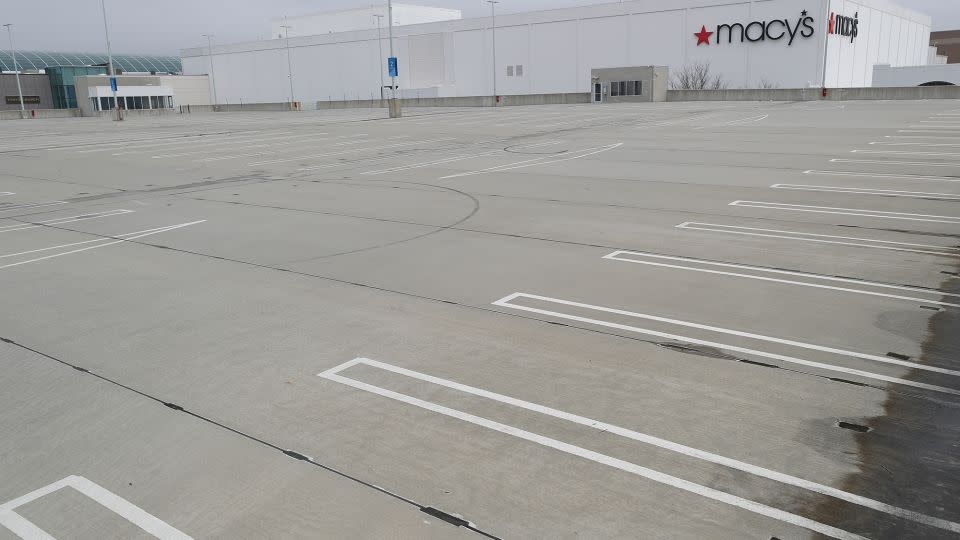 The empty parking lot outside a Macy's department store in March, 2020. Malls and some shopping centers closed temporarily, following New York State's mandate that the indoor portions of the malls be shut down amid the coronavirus pandemic. - Al Bello/Getty Images
