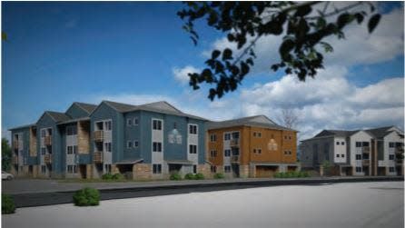 A rendering of the possible look of 180 apartments behind Timberline Church, 2908 S. Timberline Road, being developed in a three-way deal among the church, Colorado State University and Tetrad Property.