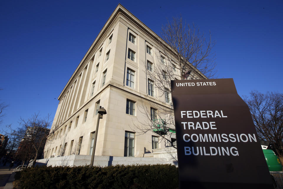 FILE - The Federal Trade Commission (FTC) building in Washington, on Jan. 28, 2015. The Federal Trade Commission on Oct. 11, 2023, proposed a rule to ban any hidden and bogus "junk" fees, which can mask the total cost of concert tickets, hotel rooms and utility bills. President Joe Biden has made the removal of these fees a priority of his administration. (AP Photo/Alex Brandon, File)