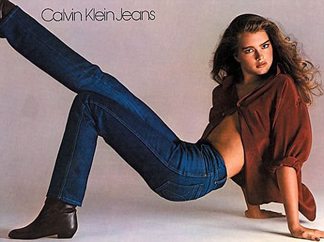 Brooke Shields in a 1980 Calvin Klein Jeans ad. Image via Pinterest.