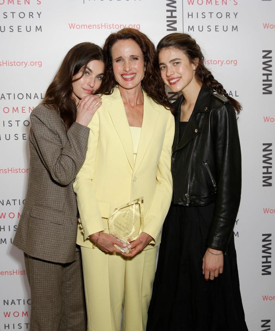 Rainey Qualley, honoree Andie MacDowell and Margaret Qualley attend the National Women's History Museum's 8th Annual Women Making History Awardsat Skirball Cultural Center on March 08, 2020 (Getty Images for National Women')