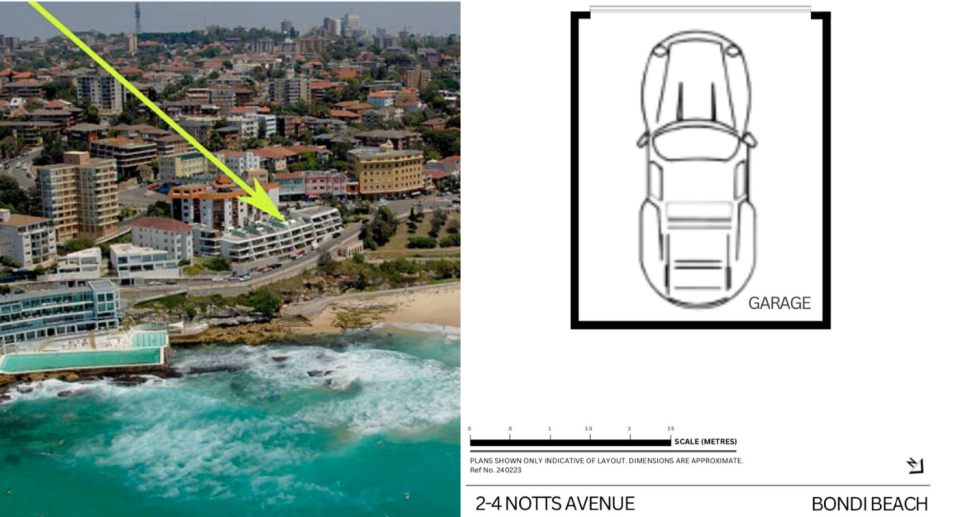 Shot of Bondi beach with blueprint of car spot