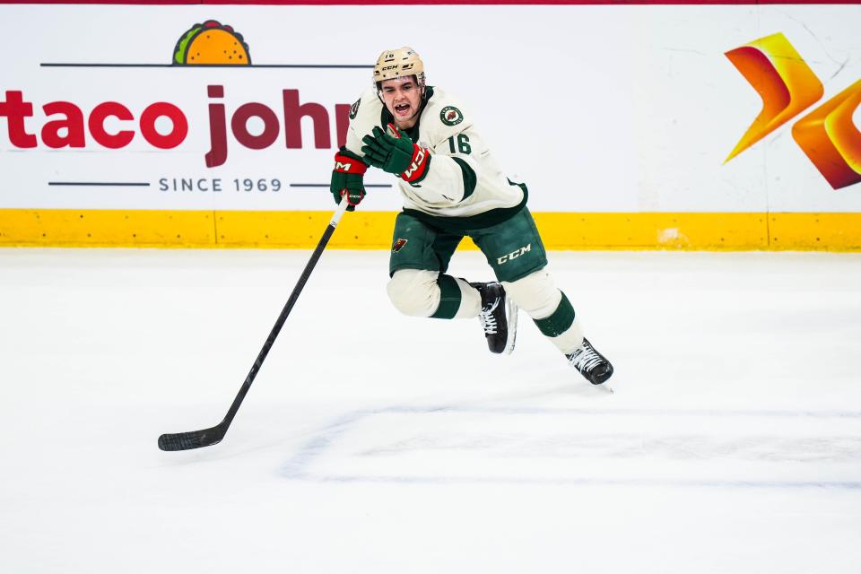 Damien Giroux (16) skates down the ice during the game against Coachella Valley Firebirds. He played for the Saginaw Spirit in the OHL before moving to the AHL.