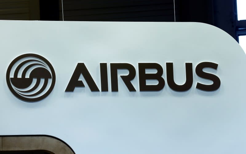 An Airbus logo is pictured on the company booth during the European Business Aviation Convention & Exhibition (EBACE) at Cointrin airport in Geneva, Switzerland, May 24, 2016. REUTERS/Denis Balibouse