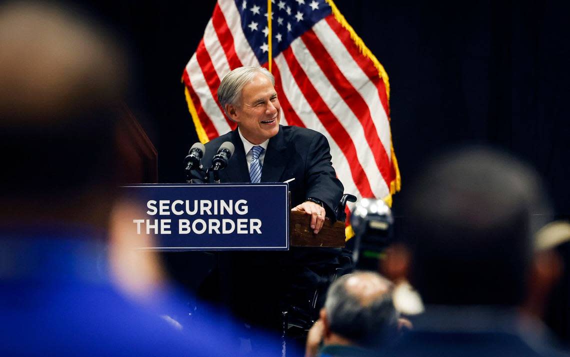 Governor Greg Abbott speaks at the Sheriffs’ Association of Texas 2024 Annual Training Conference held at the Fort Worth Convention Center on Tuesday.