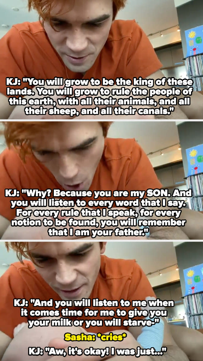 KJ to Sasha: "You will grow to be the king of these lands, you will grow to rule the people of this earth with all their animals and all their sheep and all their canals, why? Because you are my SON, and you will listen to every word that I say..."