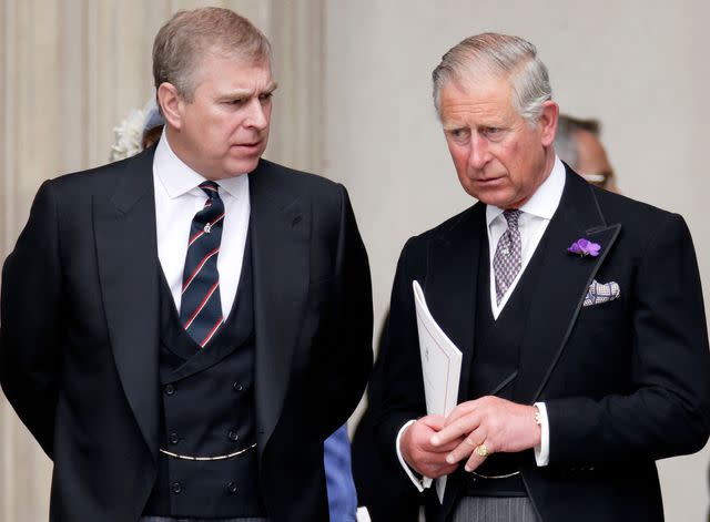 <p>Max Mumby/Indigo/Getty</p> Prince Andrew and Prince Charles attend a Service of Thanksgiving to celebrate Queen Elizabeth II's Diamond Jubilee on June 5, 2012 in London, England.