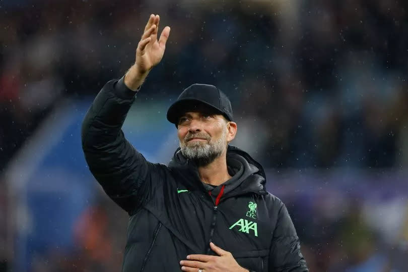 Jürgen Klopp the head coach / manager of Liverpool reacts during the Premier League match between Aston Villa and Liverpool FC at Villa Park on May 13, 2024 in Birmingham, England.