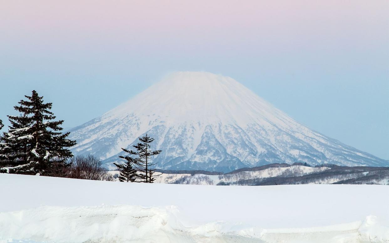 island; Hokkkaido; winter; landscape; scenic; mountain; view; snow; Mount Yotei; volcano