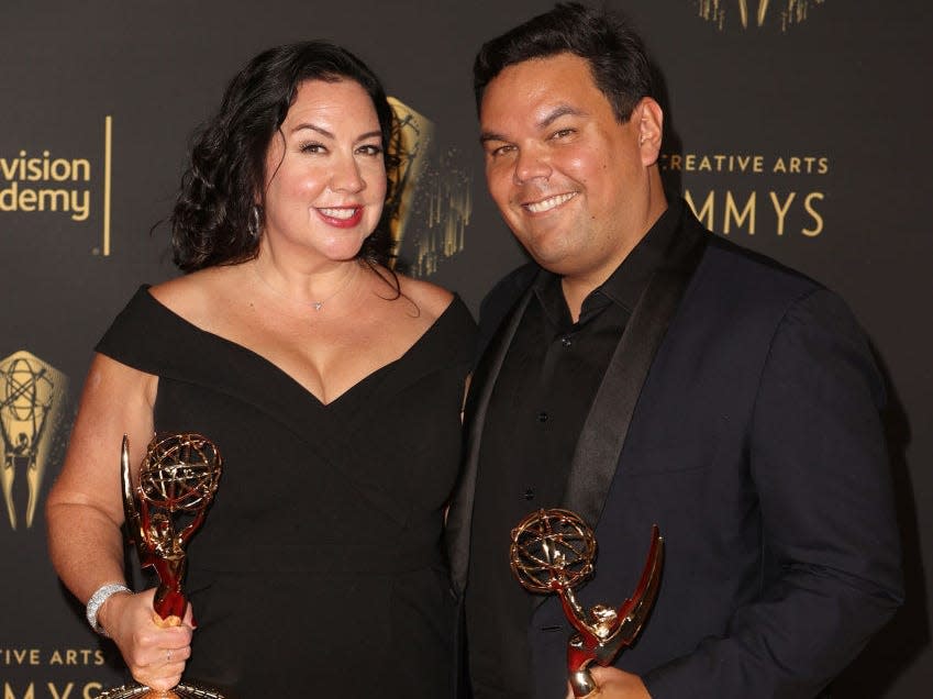 Kristen Anderson-Lopez and Robert Lopez at the Emmys 2021