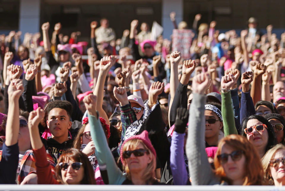 <p>An estimated 20,000 women came out to Sam Boyd Stadium in Las Vegas for Power to the Polls on Sunday, Jan. 21. (Photo: Ronda Churchill for Yahoo Lifestyle) </p>