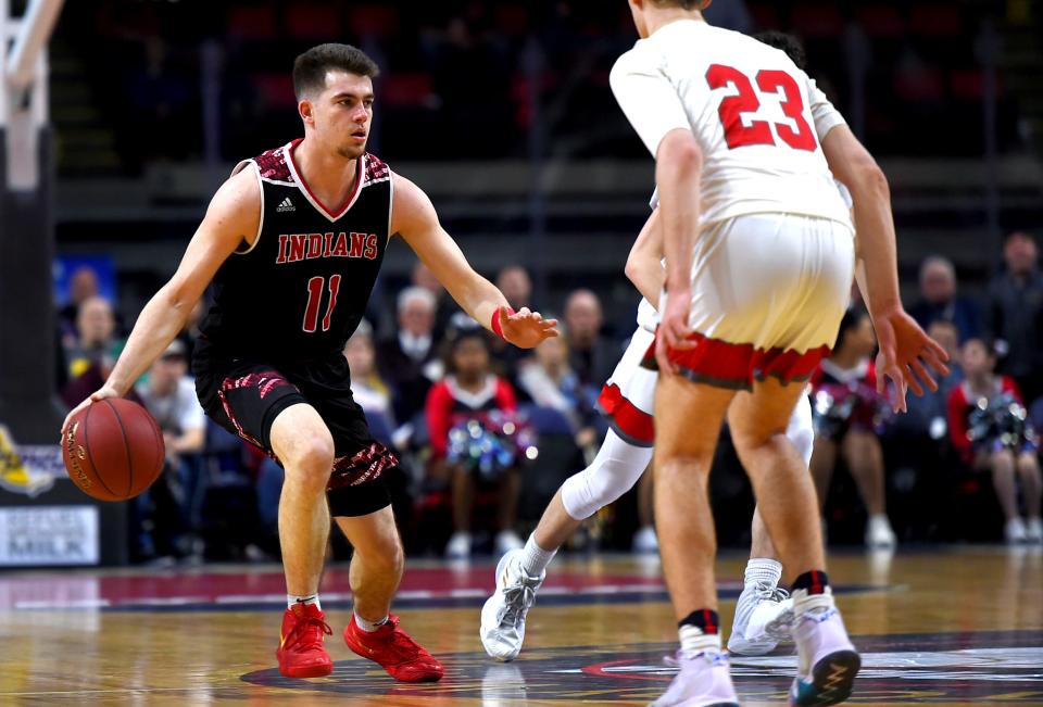 Joseph Girard III of Glens Falls during Glens Falls vs. Lowville, NYSPHSAA Boys Basketball State Tournament Class B Championship, Floyd L. Maines Veterans Memorial Arena, Binghamton. March 16, 2019.