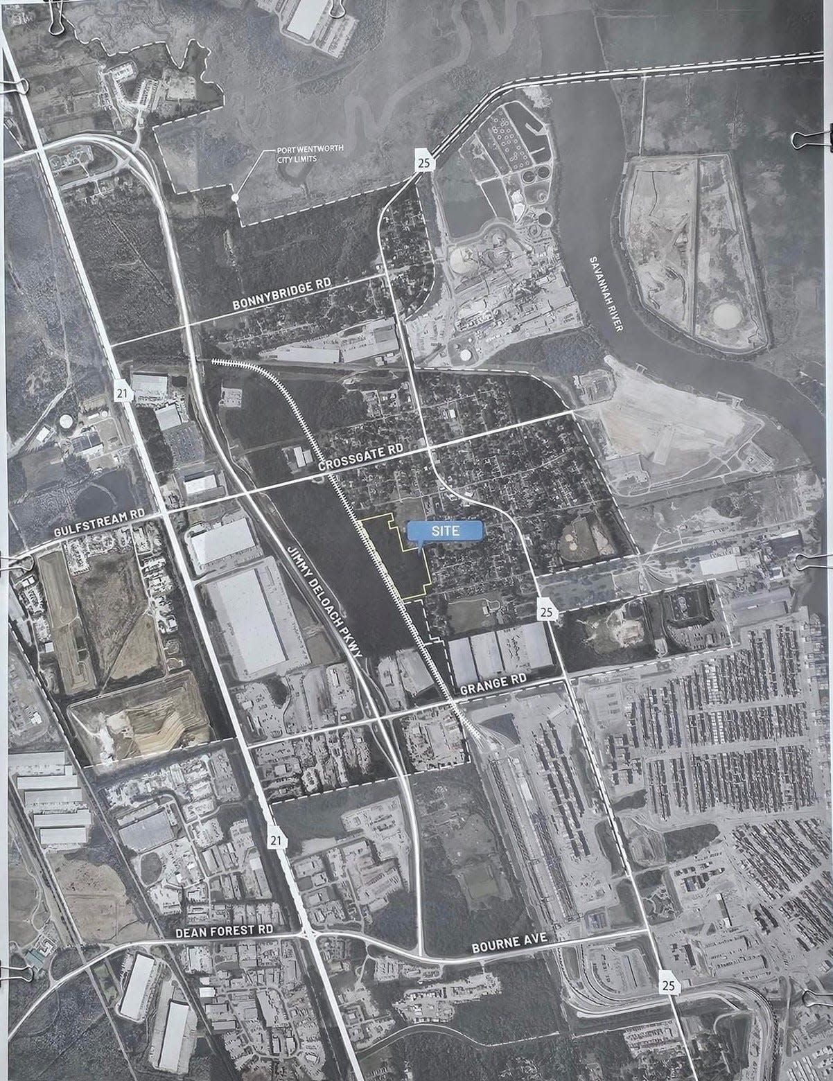 An aerial view of Port Wentworth and the site for the planned Habitat for Humanity development.