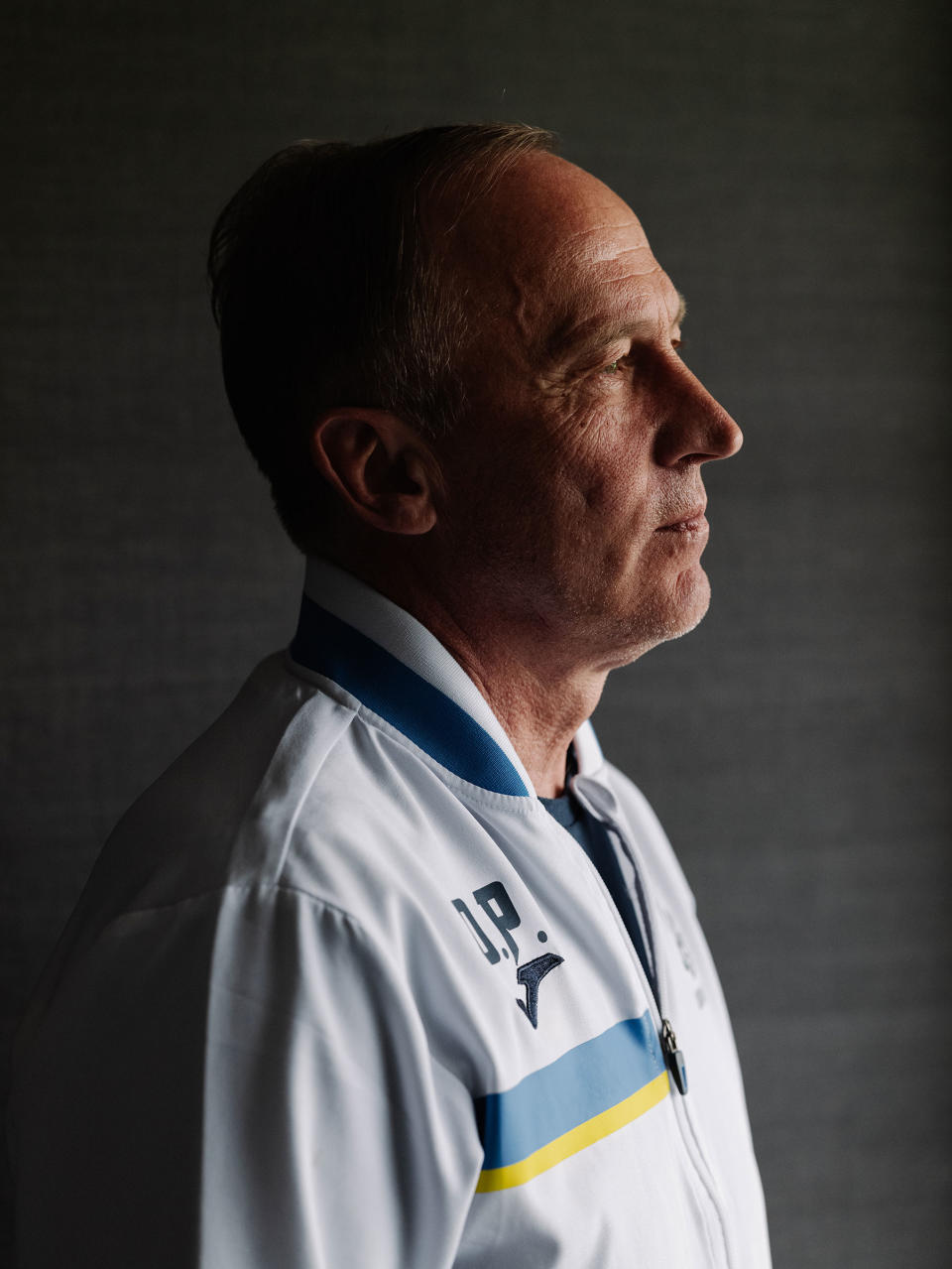 Oleksandr Petrakov, the head coach for Ukraine’s men’s national soccer team in his hotel room in Brdo, Slovenia.<span class="copyright">Ciril Jazbec for TIME</span>