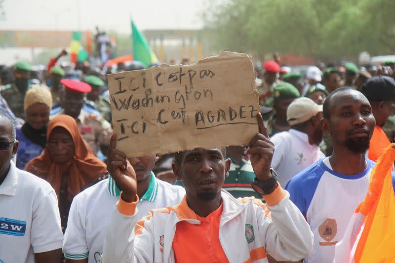 Nigeriens demonstrate to protest against the U.S. military presence in Niamey