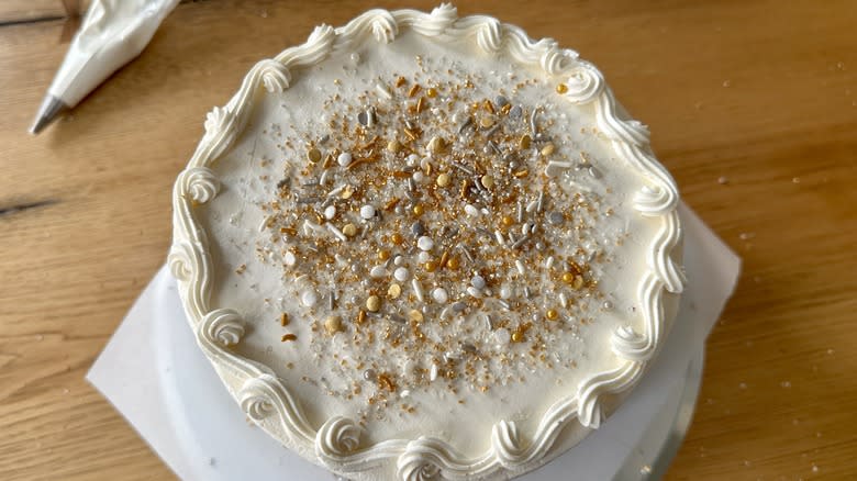 decorated Neapolitan cake from above